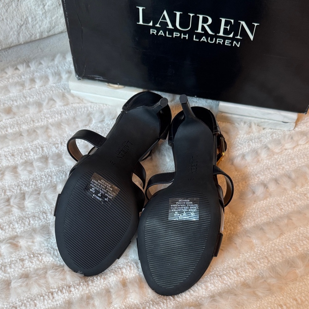 Lauren Ralph Lauren Black Leather Crisscross Strappy Heels - Picture 6 of 7